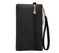 LJCZKA Portefeuille Cuir Femme Longue Embrayage Porte Monnaie avec Fermeture Éclair Téléphone Titulaire de la Carte Crédit avec Bracelet, Porte-clés (Noir)