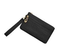 LJCZKA Portefeuille Femme Paille, Petit Porte-Monnaie Paille avec Fermeture Éclair Portefeuilles Pochette Plage D'été Porte Carte avec Bracelet (Noir)