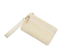 LJCZKA Portefeuille Femme Paille, Petit Porte-Monnaie Paille avec Fermeture Éclair Portefeuilles Pochette Plage D'été Porte Carte avec Bracelet (Beige)