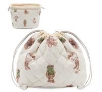LJCZKA Trousse de Maquillage Motif Floral pour Femmes,Trousse de Toilette en Coton,Pochette Matelassée Maquillage,Petite Portable Cosmétique Trousse de Maquillage de Voyage (Ours)