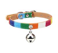 LJFEA Collier Arc-en-Ciel : Collier réglable avec Clochette en Chanvre Naturel, sûr et Durable pour Les Chats et Les Petits Chiens. (avec Clochette, Taille M 35cm)