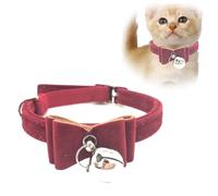 LJFEA Collier pour Chat en Velours, Ajustable, Doux, sécurisé, avec Cloche et Double nœud Papillon (Dark Red)