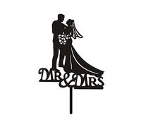 LJFEA Décoration de Gâteau de Mariage en forme de cœur avec l'inscription "Mr & Mrs" et un diamant Silhouette de Mariés(Mariage)
