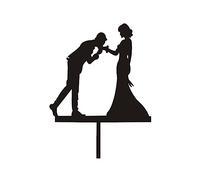 LJFEA Décoration de Gâteau de Mariage en forme de cœur avec l'inscription "Mr & Mrs" et un diamant Silhouette de Mariés（Baiser）