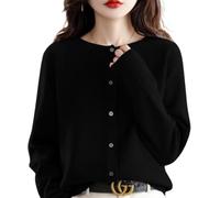 LJFIWY Cardigan en cachemire pour femme, cardigan 2024 en cachemire boutonné sur le devant, pull extensible en tricot doux et chaud, Noir , M