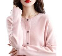 LJFIWY Cardigan en cachemire pour femme, cardigan 2024 en cachemire boutonné sur le devant, pull extensible en tricot doux et chaud, Rose élégant., L