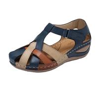 LJFIWY Sandales orthopédiques pour femme - Bout fermé - Souple - Coupe large - Sandales d'été pour oignons - Soutien de la voûte plantaire - Cuir rétro - Chaussures romaines - Taille 36 à 40, bleu, 39