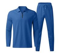 LJFIWY Survêtement 2 pièces pour homme - Jogging - Tenue athlétique décontractée - Fermeture éclair - Coton - Pull de course à pied - Tenue de sport unie, bleu, S