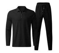LJFIWY Survêtement 2 pièces pour homme - Jogging - Tenue athlétique décontractée - Fermeture éclair - Coton - Pull de course à pied - Tenue de sport unie, Noir , S