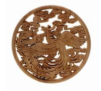 LJFMDLN Phoenix Chinois en Bois sculpté Onlay Appliques Rondes en Bois Artisanat Sculpture décalcomanies for Porte de Maison Armoire Meubles Placard Mur Armoire décor (Size : 20cm/7.9inch)