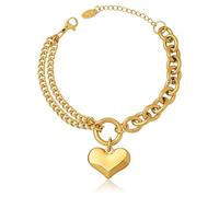 LjFrexia Bracelet Cœur pour Femme, Bracelets Superposables Multiconches Dorés 18K, Bracelets Dorés 14K, Chaîne Figaro, Chaîne gourmette, Bracelet Charm Cœur Ajustable, pour Femmes et Filles, Doré