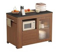 LJHFG63KUYT Îlot de Rangement Îlot de Cuisine Mobile avec roulettes verrouillables Corps en Bois Massif Dalle Pierre Tiroir Rangement supérieur Cuisine Central