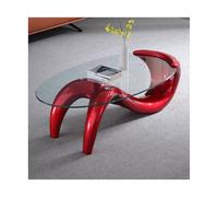 LJHFG63KUYT Tables Basses Table Basse Ovale en Verre Trempé, L35.4 Pouces d'Appoint Centre de Canapé Thé for Salon, Décor Bureau à Domicile, Assemblage Facile Bout De Canapé(Red)