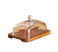 LJHFG63KUYT Très pratique Assiette à beurre rectangulaire en bois avec couvercle en verre Assiette à huile jaune Assiette à dessert for gâteaux Dim Sum pour Conserver(Light brown)