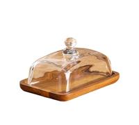 LJHFG63KUYT Très pratique Assiette à beurre rectangulaire en bois avec couvercle en verre Assiette à huile jaune Assiette à dessert for gâteaux Dim Sum pour Conserver(Dark brown)