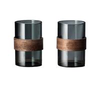 LJHFG63KUYT Verres Verres à boire de 350 ml (11,8 oz) avec anneau en noyer, lot 2, verre borosilicate transparent for boissons chaudes et froides pour jus(Grigio)