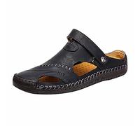 LJHH Chaussons Homme Pantoufle Cuir Mules Sandale Pantoufles Confortable Bout Fermé Couleur Unie Chaussures De Jardin Flip Flop Slippers Occasionnel DéContractéEs AntidéRapante Grande Taille