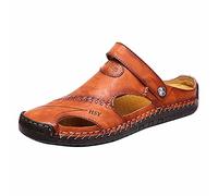 LJHH Chaussons Homme Pantoufle Cuir Mules Sandale Pantoufles Confortable Bout Fermé Couleur Unie Chaussures De Jardin Flip Flop Slippers Occasionnel DéContractéEs AntidéRapante Grande Taille