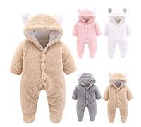 LJHH Mixte Bébé Barboteuse Grenouillères à Capuche Ensemble de Pyjama Manches Longues Combinaison Dessin Animé Costume Solide Manteau Automne et Hiver Vêtements pour Bebe Fille Garçon(0-12 Mois)