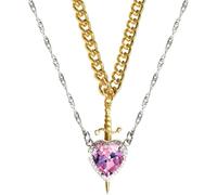 ljhjdkxf Ensemble de colliers assortis pour couples cœur et épée - Bijoux romantiques en acier inoxydable plaqué or/argent, cadeau pour lui, pour elle, pour la Saint-Valentin (1 PCS-H)