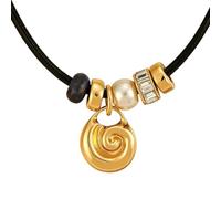 ljhnba Collier avec pendentif en or pour conque ovale en forme de cœur Alliage de cuivre avec zircon et pierre naturelle Léger et décontracté Chaîne de clavicule élégante