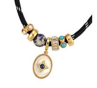 ljhnba Collier avec pendentif en or pour conque ovale en forme de cœur Alliage de cuivre avec zircon et pierre naturelle Léger et décontracté Chaîne de clavicule élégante