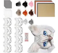 ljhnba Kits de masques Therians Masque de renard de chat avec des mailles d ' oeil de fourrure DIYS Masque d ' animal à fourrure à peindre pour le Costume de fête de Cosplay d ' halloween