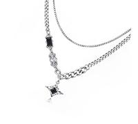 ljhnba Street Styles Collier en Alliage Double Couche Lucky Star Designs Bijoux de Couple Unisexe pour Tenue Quotidienne Collier Étoile Diamants Noirs Assorti
