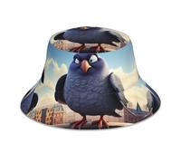 Ljirgdh Chapeau bob réfléchissant imprimé pigeon dessin animé 3 hommes femmes casquette de pêcheur adulte décontracté rave, chapeau double face, Dessin animé Pigeon 2, taille unique