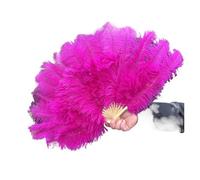 LJISEHG Éventail à Main Pliant en Plumes à 15 os, Conception à Ressort à gaz à Fermeture Douce, éventail à Plumes colorées for Usage Quotidien de fête de Mariage(Rose,1PCS 70cmx40cm Right)