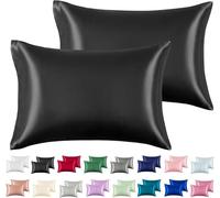 LJL Design Lot de 2 taies d'oreiller en soie et satin multicolores taille standard/Queen size, noir, Standard