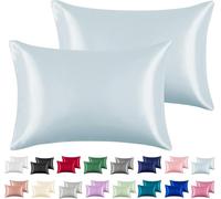 LJL Design Lot de 2 taies d'oreiller en soie et satin multicolores taille standard/Queen size, Silver, Standard