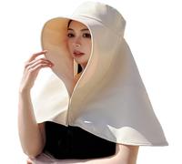 LJRPUPY Chapeaux de soleil de plage pour femme - Protection solaire - Châle à large bord avec rabat pour le cou - Chapeau à visière pour l'extérieur, l'été, la randonnée, Blanc laiteux., Taille unique