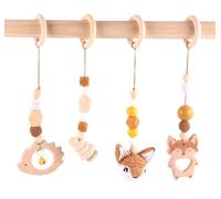 LJSWONLY 4 Pièces Jouet de Poussette,Arche de Jeux,Barre de Suspension Jouets pour Siège de Bébé Landau.(Brun)