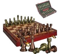 LJTHUU Jeu d'échecs Pliable, Tout en métal avec pièces magnétiques, Jeu de Plateau de Niveau International avancé pour 2 Joueurs Adultes et Enfants.