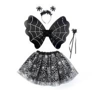 LJTXX Ailes de Papillon, 4 PCS Costume Papillon Enfants avec Ailes Papillon Baguette Robe Tutu et Bandeau Déguisement de fée Papillon Deguisement Princesse pour Anniversaire Halloween Carnaval
