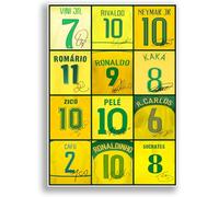 LJW Prints Poster dédicacé des légendes des joueurs de football du Brésil pour les fans et les supporters