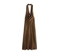 LJWWEI Robe plissée dos nu vintage sans manches pour femme, marron, XS
