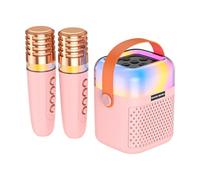 LjwZekyrnt Machine de karaoké avec 2 Microphones sans Fil, Microphone BT et Haut-Parleur, Ensemble KTV avec Effets de lumière RVB, Son Surround 3D, Microphone Portable Rechargeable, système (Rose)