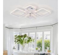 LJX 75cm Plafonnier Ventilateur Carré avec Télécommande DC Silencieux Lustre Ventilateur Blanc Dimmable Contrôle via App Fonction Hiver/Été pour Chambre Cuisine