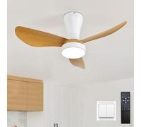 LJX 82cm Ventilateur de Plafond avec Lumière et Télécommande Silencieux DC Ventilateur Plafonnier écoénergétique Aspect Bois LED Dimmable Réversible pour Chambre Cuisine Salon, Blanc