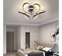 LJX Luminaire Plafonnier Ventilateur Telecommande Design Dc Lampe Ventilateur Plafond Silencieux Minuterie Réversible à Gradation Modes Hiver Et été Lumière Chambre Ventilateur,Noir