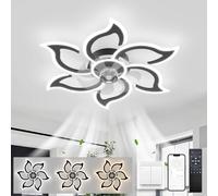 LJX Lustre Ventilateur de Plafond Noir Silencieux Dc 6800ml Plafonnier Ventilateur Design 6 Vitesses Dimmable Timer Memory Function 88cm Lustre Salon Ventilateur Pour Chambre