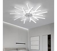 LJX Plafonnier Ventilateur Design avec Telecommande APP Controle Réversible DC Grand Lustre Ventilateur de Plafond Dimmable 6 Vitesse Ventilo Plafond Silencieux pour Salon Chambre, Blanc, 92cm