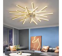LJX Plafonnier Ventilateur Design avec Telecommande APP Controle Réversible DC Grand Lustre Ventilateur de Plafond Dimmable 6 Vitesse Ventilo Plafond Silencieux pour Salon Chambre, Or, 92cm