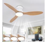 LJX Ventilateur Plafond Avec Lumiere Intelligent Compatible Alexa Bois Lustre Ventilateur 106cm Blanc Ultra-Silencieux Dc 6 Vitesses Réversible Pour Chambre Salon