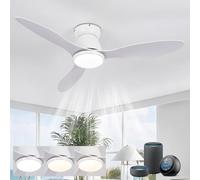 LJX Ventilateur Plafond Avec Lumiere Intelligent Compatible Alexa Lustre Ventilateur 106cm Blanc Ultra-Silencieux Dc 6 Vitesses Réversible Pour Chambre Salon