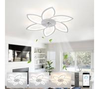 LJX Ventilateur Plafond Silencieux avec Télécommande Design DC Luminaire Ventilateur Réversible Plafonnier Minuterie 6 Vitesses Lumière Chambre Ventilateur, Blanc