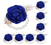 Ljxoaieu The Bride and Bridesmaids Lot de 4 bracelets en forme de fleur bordeaux pour bal de fin d'année/mariage/anniversaire de mariage (8, bleu roi)