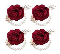 Ljxoaieu The Bride and Bridesmaids - Lot de 4 fleurs de poignet bordeaux - Accessoire de mariage pour bal de fin d'année/mariage/anniversaire de mariage (4, bordeaux)